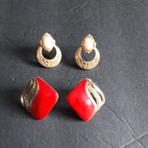 Vintage Metal Post Earrings Lot Of Two Pairs